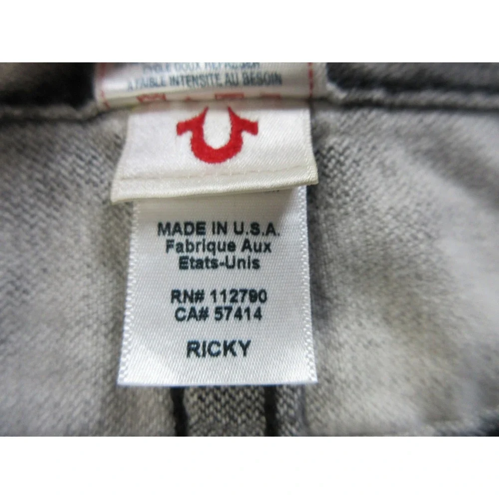 True Religion Ricky Jeans Mens 38x32 Gray Acid Wash Flap Pocket Denim USA